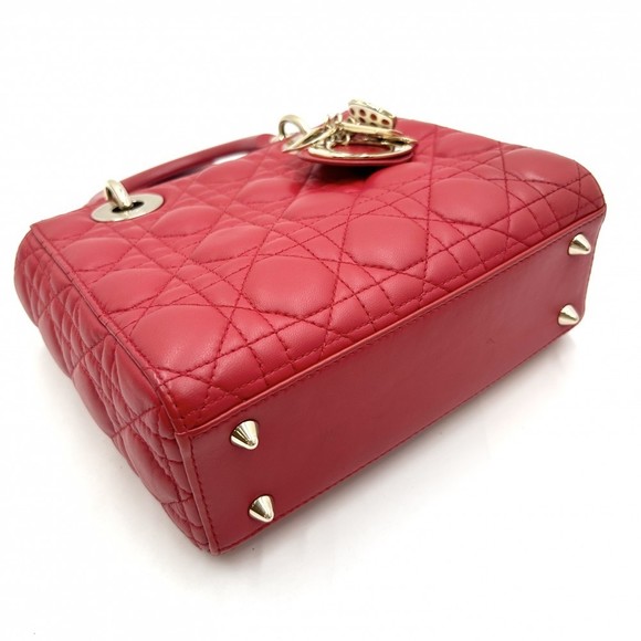 Christian Dior 2way Small Lady Dior Handbag Lambskin Red - Picture 3 of 9